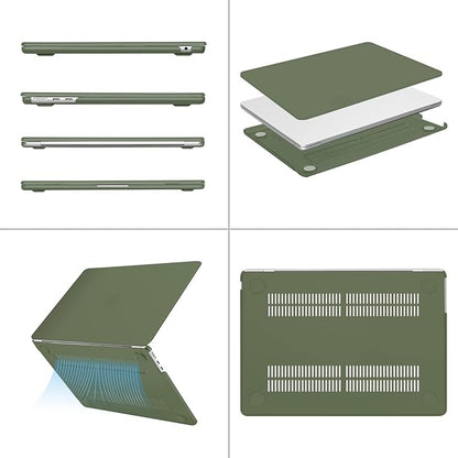 MOSISO Compatible with MacBook Air 13 inch Case 2025 2024 2023 2022 M4 A3240 M3 A3113 M2 A2681, Plastic Hard Shell&Keyboard Cover&Screen Film&Type C for MacBook Air 13.6 inch Case, Army Green
