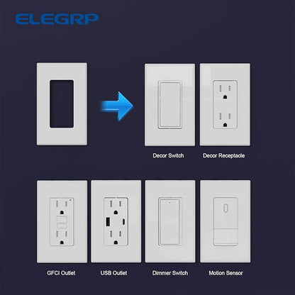 ELEGRP 1-Gang Screwless Decorator Wall Plates, Standard Size Unbreakable Thermoplastic Faceplate Cover for Decorator Receptacle Outlet Switch, UL Listed (20 Pack, Glossy White)