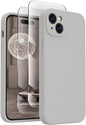 FireNova Designed for iPhone 15 Plus Case, Silicone [Camera Protection] Case with [2 Screen Protectors], Soft Anti-Scratch Microfiber Lining Inside, 6.7 inch, Natural Titanium