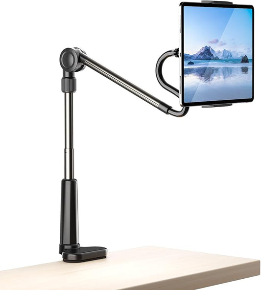 Locthal Desk Tablet Holder for iPad Pro, No Stiff Easy Adjust Arm Phone and Tablet Stand for Bed, Ereader Accessories Compatible with Kindle iPhone, iPad Pro/Mini/Air, Smartphones