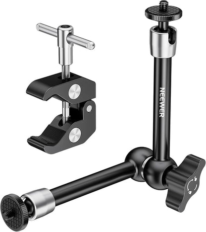 NEEWER 9.8"/25cm Adjustable Magic Arm with Super Clamp, 1/4" & 3/8" Threads, 1/4" Screws for Flash/LED Light/Microphone/Monitor, Compatible with SmallRig Camera Cage, Max Load: 4.4lb/2kg, ST25C