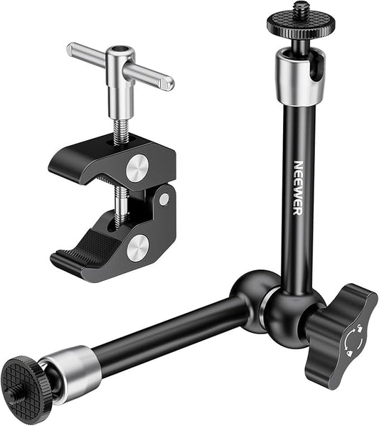 NEEWER 9.8"/25cm Adjustable Magic Arm with Super Clamp, 1/4" & 3/8" Threads, 1/4" Screws for Flash/LED Light/Microphone/Monitor, Compatible with SmallRig Camera Cage, Max Load: 3.3lb/1.5kg, ST25C