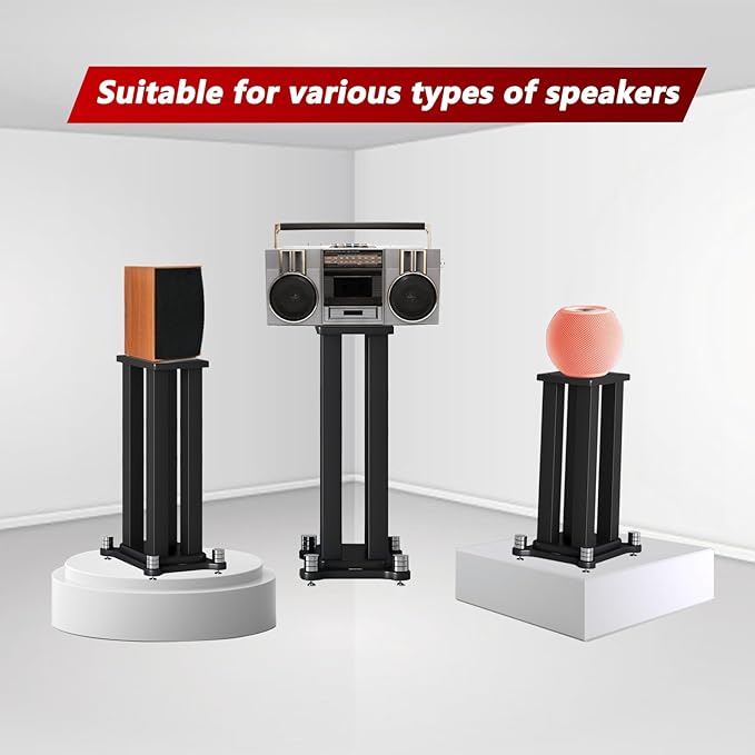 A Pair of Universal Speaker Stands, Heavy Duty Speaker Stands Holds Bookshelf Speaker Satellite Speaker Large Speaker, Vibration-Absorbing MDF Design, Holds 88lbs Speaker (Teak, 60cm/23.6in)