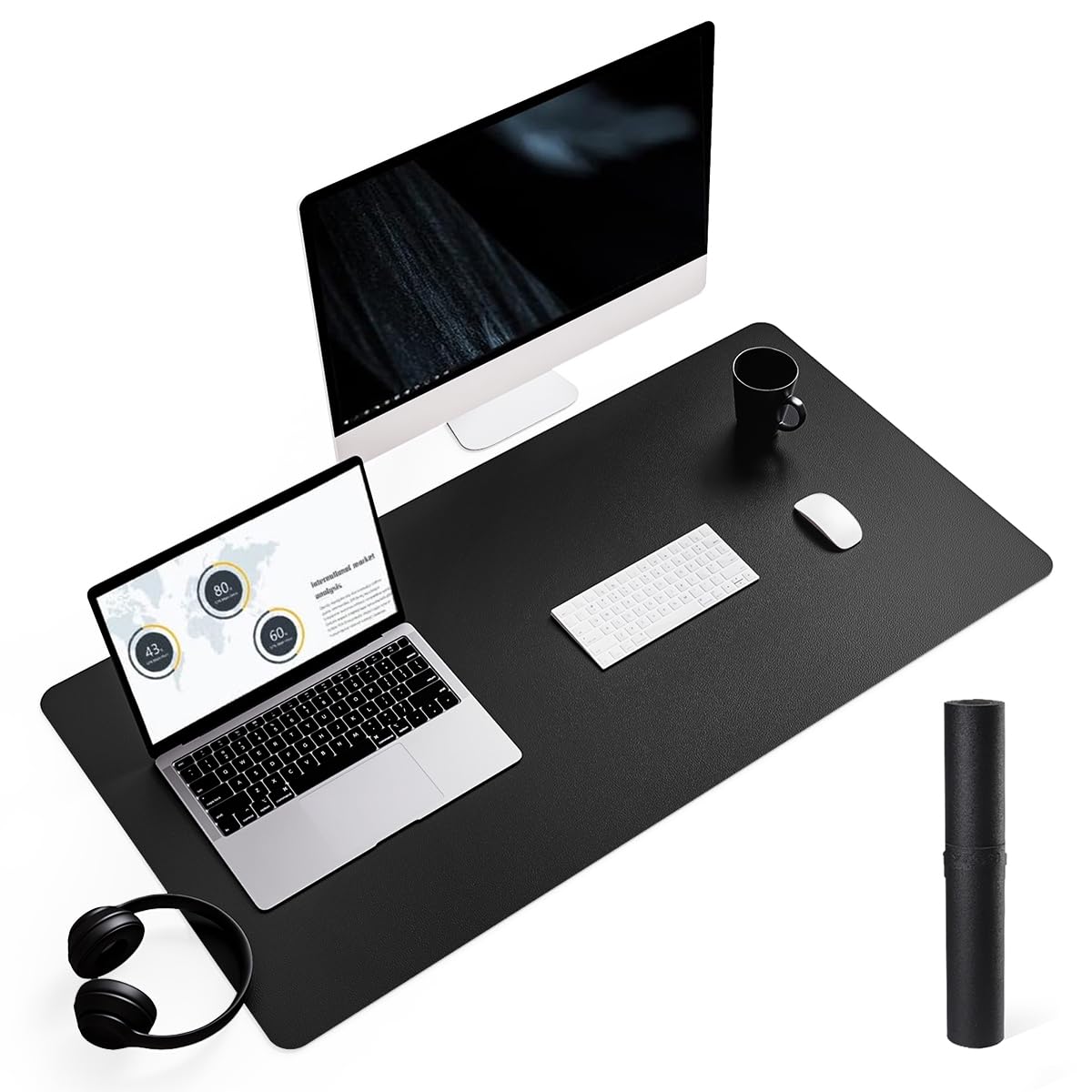 YSAGi Non-Slip Leather Desk Pad, Waterproof Laptop Computer Desk Keyboard Mat, Table Protector Blotter Mat, Large Mouse Pad for Office/Work/Home/Decor(Black, 31.5" x 15.7")