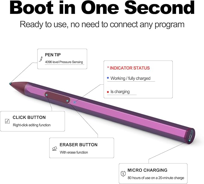 Stylus Pen for ASUS Transformer/ASUS Zenbook/ASUS Vivobook Flip/ASUS Notebook Touchscreen Laptop Tablet Rechargeable MPP 2.0 Tilt Pencil 4096 Pressure Sensitivity Microsoft MPP Protocol, Red