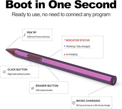 Stylus Pen for ASUS Transformer/ASUS Zenbook/ASUS Vivobook Flip/ASUS Notebook Touchscreen Laptop Tablet Rechargeable MPP 2.0 Tilt Pencil 4096 Pressure Sensitivity Microsoft MPP Protocol, Red