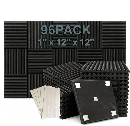 96 Pack Medium Sale Acoustic Foam Soundproof Foam(Accompanied By Double-Sided Adhesive Tape) (96 Black)