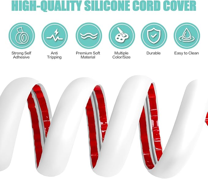 Floor Cord Cover Cavity 0.8"x0.37" Self Adhesive Cord Hider, 10FT Low Profile Cable Management, Extension Strip Protector for Wires, Prevent Cable Trips for Offices, Gyms, Exhibitions（White）