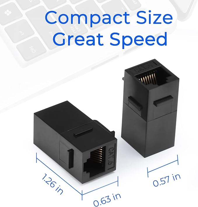 Rapink RJ45 Coupler Inline Keystone Jack, Female to Female RJ45 Keystone Coupler 25 Pack for Ethernet Cat6/Cat5e/Cat5 Cable Extender with Gold Plated Black