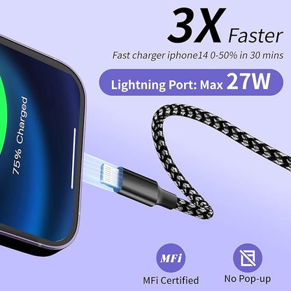 100W USB C Multi Charging Cable with E-Mark Chip, 3 in 1 USB C Fast Charging Cable, Universal Multiple Charger Cord with Type-C, Micro USB, IP Port for iPhone16/15/14/Cell Phones and More (2Pack 5FT)