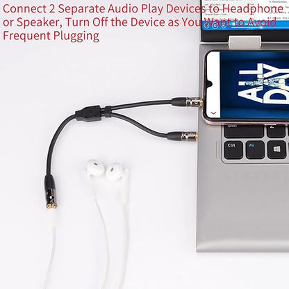 J&D 3.5 mm to 2X 3.5 mm Cable, Gold Plated Joint Copper Shell Heavy Duty 3.5mm 1/8 inch TRS Female to Dual 3.5 mm 1/8 inch TRS Male Y-Splitter Stereo Audio Adapter Cable, 0.65 Feet