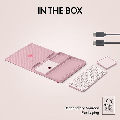 Logitech Casa Pop Up Desk Kit - Adjustable Laptop Stand for Desk, Wireless Keyboard & Touchpad, Bluetooth, USB C Charging, Bohemian Blush, Pink