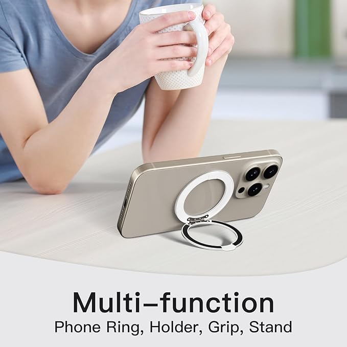 COOLQO 4Pcs 360 Spin Cell Grip Ring Phone Stand [Upgrade Gear Hinge Stress Anxiety Relief] Magnetic Holders for Your car Accessories Desk Mount Compatible with iPhone All Smartphones, Silver