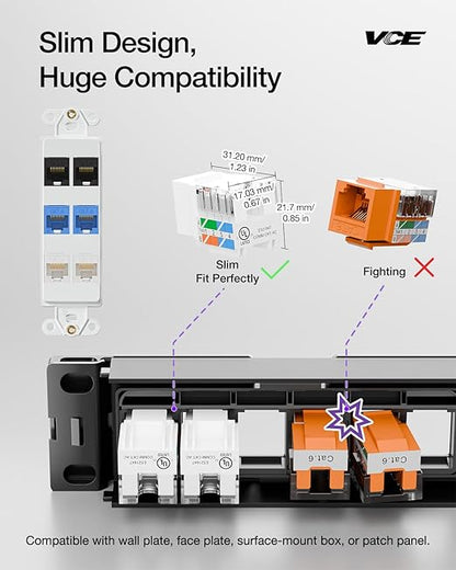 VCE RJ45 Cat6 Keystone Jacks UL Listed 50-Pack, UTP Ethernet Keystone Jacks with Keystone Punch Down Stand Tool and Wire Stripper Cutter, White