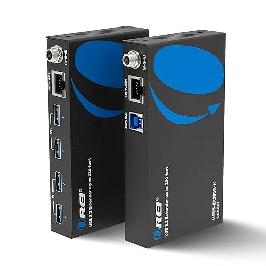 OREI USB 3.2 Over Ethernet HDbaseT Cat6 Extender LAN Upto 330 Feet - Extends 4 Ports USB-A Signal Over LAN Ethernet - Power Over Cable for Long Distance Extension Supports All Operating System