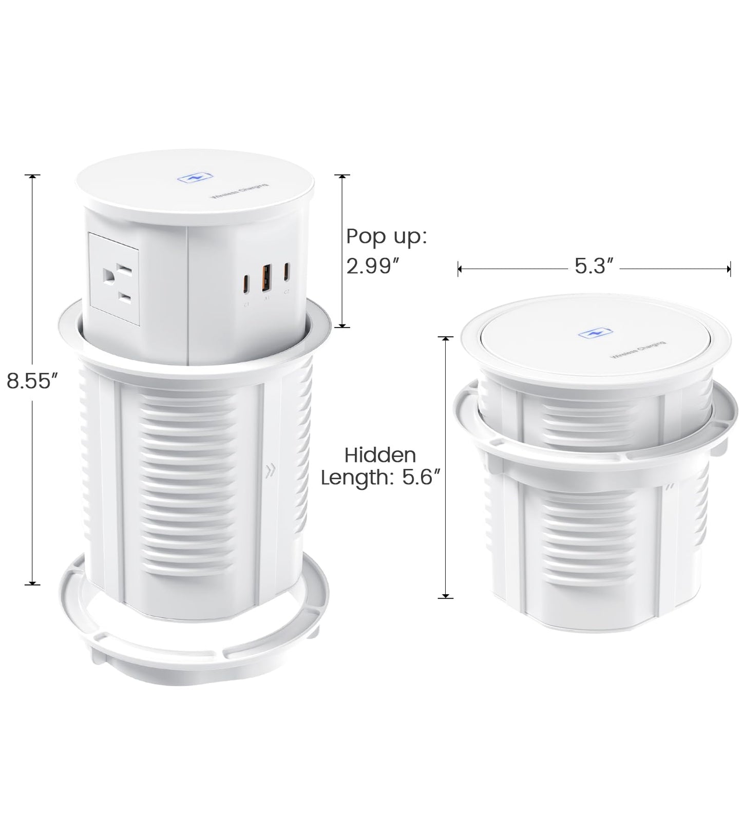 Pop up Outlet for Countertop with 15W Wireless Charger,65W USB C Charging Station,4 Outlets,2 USB C,USB A,Tamper Resistant Receptacle,4.7-inch Hole Power Grommet,Desk Recessed Outlet,White