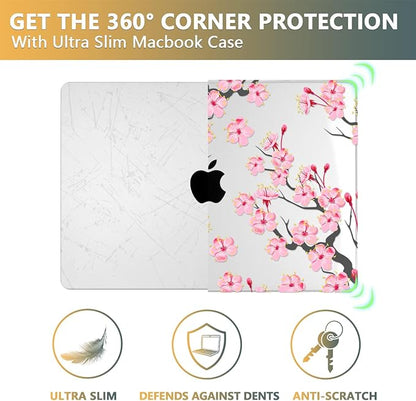 CISSOOK Cherry Blossoms Hard Shell Case for MacBook Pro 14 inch M4 A3112 A3185 A3401 M3 A2992 A2918 M2 A2779 M1 A2442 2021-2024, Cherry Floral Cover with Keyboard Cover for 2021 2024 M1-M4 Pro 14.2”