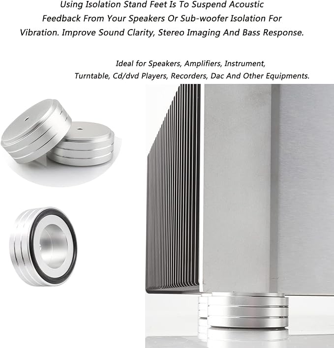 Tertullus 4 Pcs Turntable Feet Aluminum HiFi Turntable Isolation Feet Aluminum Stand Speakers Spikes Audio Pads 58x22mm for HiFi Amplifier/Speaker/Turntable/Player(Silver)
