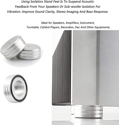 Tertullus 4 Pcs Turntable Feet Aluminum HiFi Turntable Isolation Feet Aluminum Stand Speakers Spikes Audio Pads 58x22mm for HiFi Amplifier/Speaker/Turntable/Player(Silver)