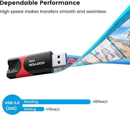 32GB USB 3.0 Flash Drive 10 Pack KOOTION Thumb Drive 3.0 Retractable 32G Zip Drive Ultra High Speed USB Stick Jump Drive Rugged Memory Stick with LED Indicator for Data Storage and Transfer