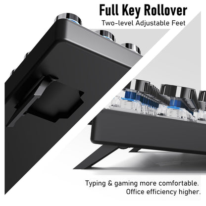SEUNKWANG Typewriter Style Mechanical Gaming Keyboard with White Backlit, Wired Retro Punk Computer Keyboard Durable Metal Panel, Clicky Blue Switch, Round Keycaps, Full-size for PC/Desktop/Win, Black