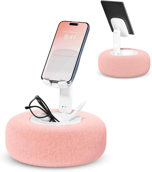 SupeDesk Phone Stand with Pillow, Adjustable iPhone Stand with Anti-Slip Strips, Fuzzy Tablet Holder– Compatible with 4"-7" Devices, Including iPhone, iPad, Kindle, and Android (Pink)
