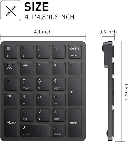 havit Bluetooth Number Pad Wireless Numeric Keypad Numpad 26 Keys Portable Mini Financial Accounting Rechargeable Numeric Pad for Windows Laptop Desktop, PC, Notebook (Black)