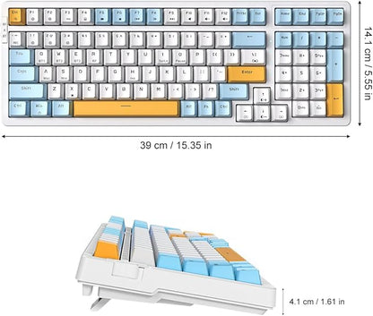 Wireless Mechanical Keyboard, Triple Mode 2.4G/USB-C/BT Gaming Keyboards 100 Keys Ice-Blue Backlit Brown Switch Keyboard | Rechargeable Mechanical Gaming Keyboards | Ice Blue/W/Y
