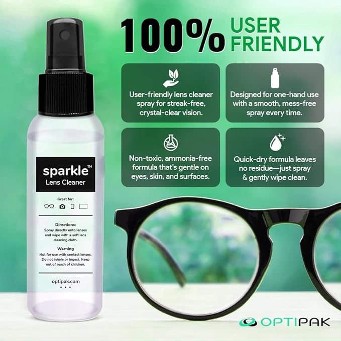 Sparkle Anti-Reflective Lens Cleaner Spray kit | (2) 1oz Glasses Cleaner Spray + (2) Microfiber Cloth for Eyeglasses, Sunglasses, Lenses, Screens and Camera Cleaning Kit (4 Piece Set)