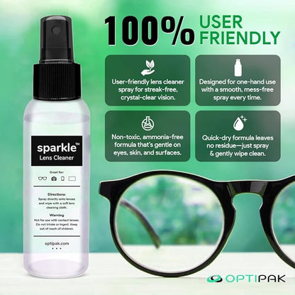 Sparkle Anti-Reflective Lens Cleaner Spray kit | (1) 1oz Glasses Cleaner Spray + (1) Microfiber Cloth for Eyeglasses, Sunglasses, Lenses, Screens and Camera Cleaning Kit (2 Piece Set)