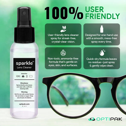 OPTIPAK Sparkle Anti-Reflective Lens Cleaner Spray kit | (1) 2oz Glasses Cleaner Spray + (1) Microfiber Cloth for Eyeglasses, Sunglasses, Lenses, Screens and Camera Cleaning Kit (2 Piece Set)