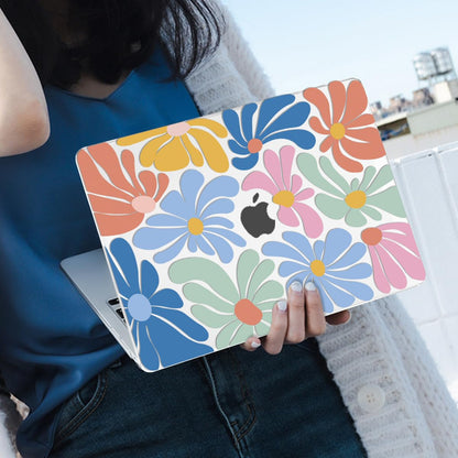 LCMOCICO for MacBook Air 13 inch Case 2021 2020 2019 2018 A2337 M1 A2179 A1932 Cover with Touch ID, Crystal Plastic Printed Pattern Hard Shell Case Keyboard Skin Screen Protector, Colorful Flowers
