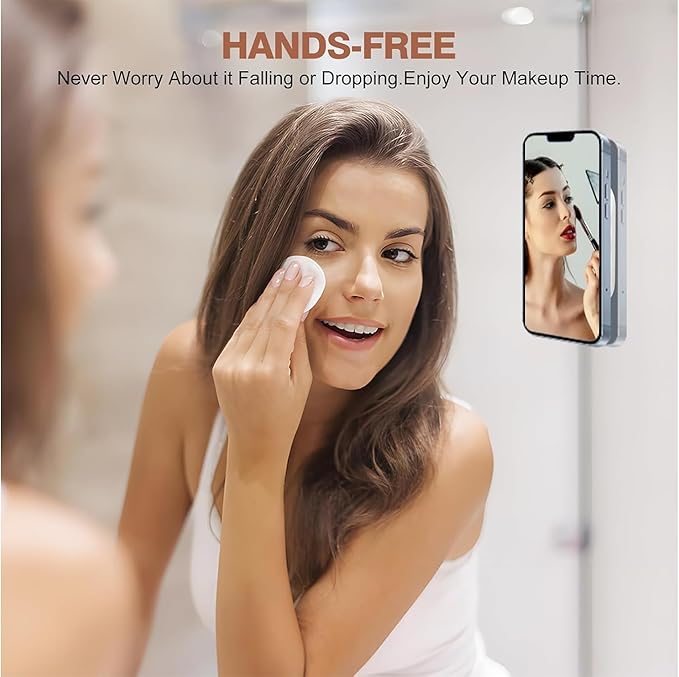 Magnetic Phone Suction Grip, Shower Phone Holder for MagSafe, Octo Phone Sticky Buddy Suction Grip for iPhone 16 15 14 13 12, Birthday Christmas for Women White