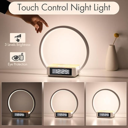 Wireless Charging Station with Alarm Clock,Bedside Lamp with Sunrise Wake-Up Light,Wireless Phone Charger,Touch Table Lamp with 3 Brightness Levels,Idea Gifts for Women,Men,Teens,Adults
