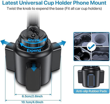 Miracase Cup Phone Holder for Car, [Upgraded Version] Adjustable Long Neck Car Cup Holder Phone Mount Cradle Friendly Compatible with iPhone Samsung Google and All Smartphones, Silver
