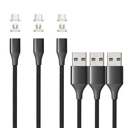 NetDot Gen10 2in1 Nylon Braided Magnetic Charging Cable Fast Charging and Data Transfer for Micro USB and USB C Android Smartphones (3.3ft / 3 Pack, Black)