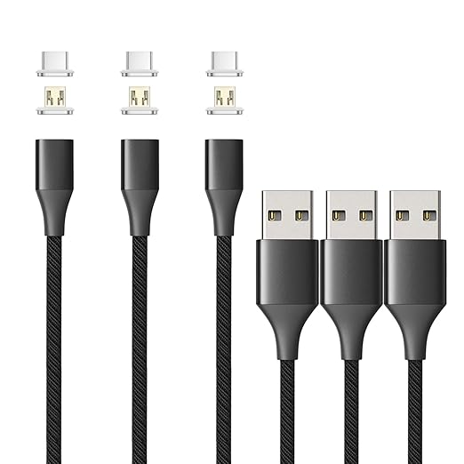 N. NETDOT Magnetic Charging Cable, Gen10 Nylon Braided Magnetic Phone Charger Compatible with USB-C and Micro-USB Devices (3.3ft/3 Pack Black)