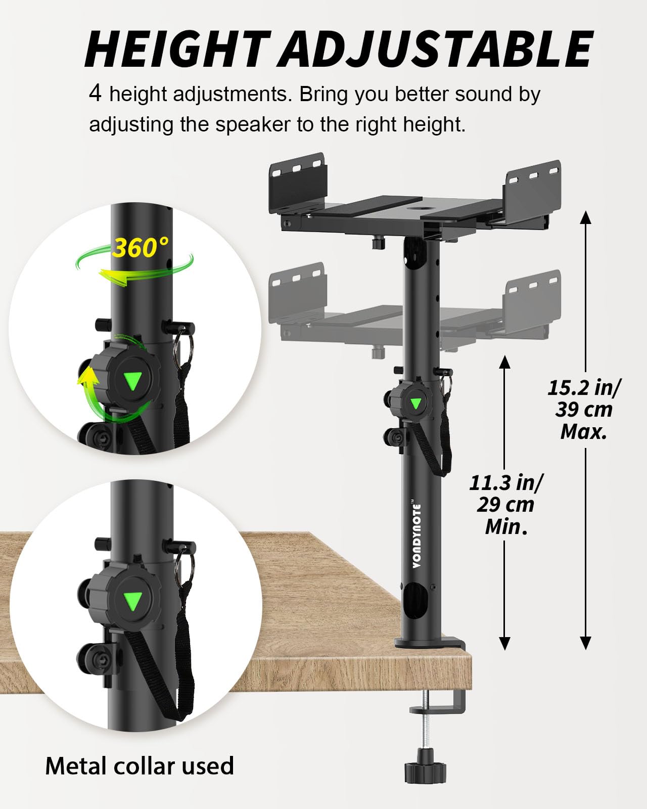 Vondynote Dual Side Clamp Desk Studio Monitor Stands with Cable Management