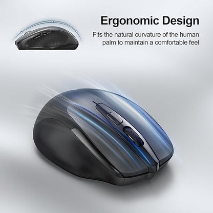 TECKNET Wireless Mouse (2.4G & BT5.0/3.0) Silent 4800 DPI Computer USB A & Bluetooth Mouse 6 Buttons, Wide Compatibility - Grey