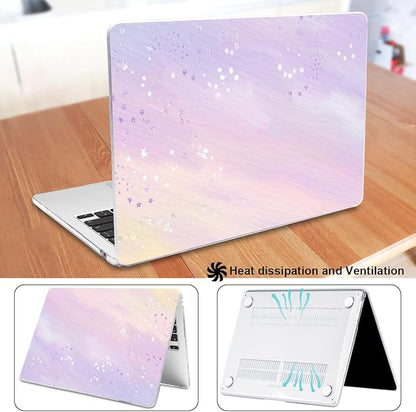for 2025 M4 MacBook Air 13.6 Inch Case A3240 Fits 2022 2023 A2681 M2 2024 A3113 M3 Chip with Liquid Retina Display, Printed Plastic Hard Shell Cover for Mac Air 13.6", Pink Purple Gradient