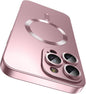 Magnetic for iPhone 15 Pro Max Case [Compatible with MagSafe][Built-in Camera Lens Protector] Slim Soft Silicone Bumper Shockproof Metallic Luster Phone Case (Rose Gold)