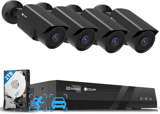 4COVR PoE Security Camera System, 8 Channel 4k H.265 UHD NVR with 2TB HDD, 4Pcs 5MP Wired Bullet IP PoE Camera Outdoor IP67 Home Weatherproof, Person Vehicle Detection & Night Vision, LY37EB5M0804