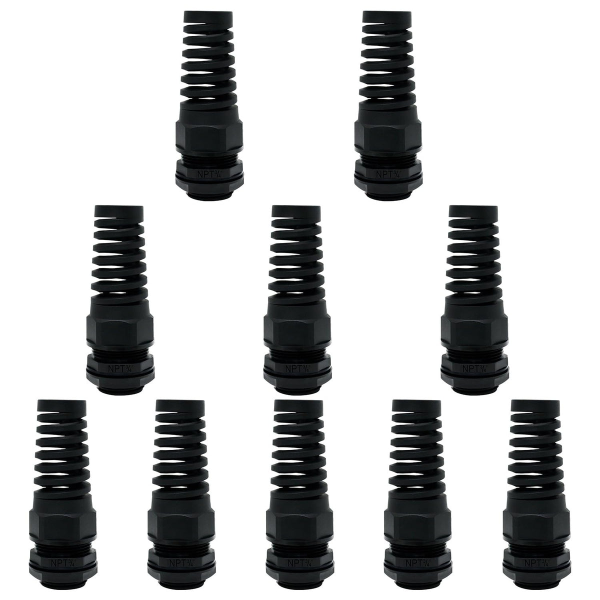 LeMotech 5Pcs NPT 1/2" IP68 Waterproof Cable Gland Flex Spiral Strain Relief Black Nylon Joint with Gaskets for 6-12mm Wire Thread