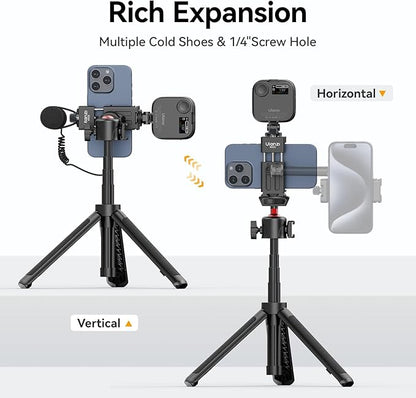 ULANZI MA33 Metal Phone Tripod Mount with Arca Port & 2 Cold Shoes, 360° Adjustable Smartphone Tripod Adapter Cell Phone Stand Holder Phone Clamp Suitable for iPhone 15 pro/14/13/12/Samsung