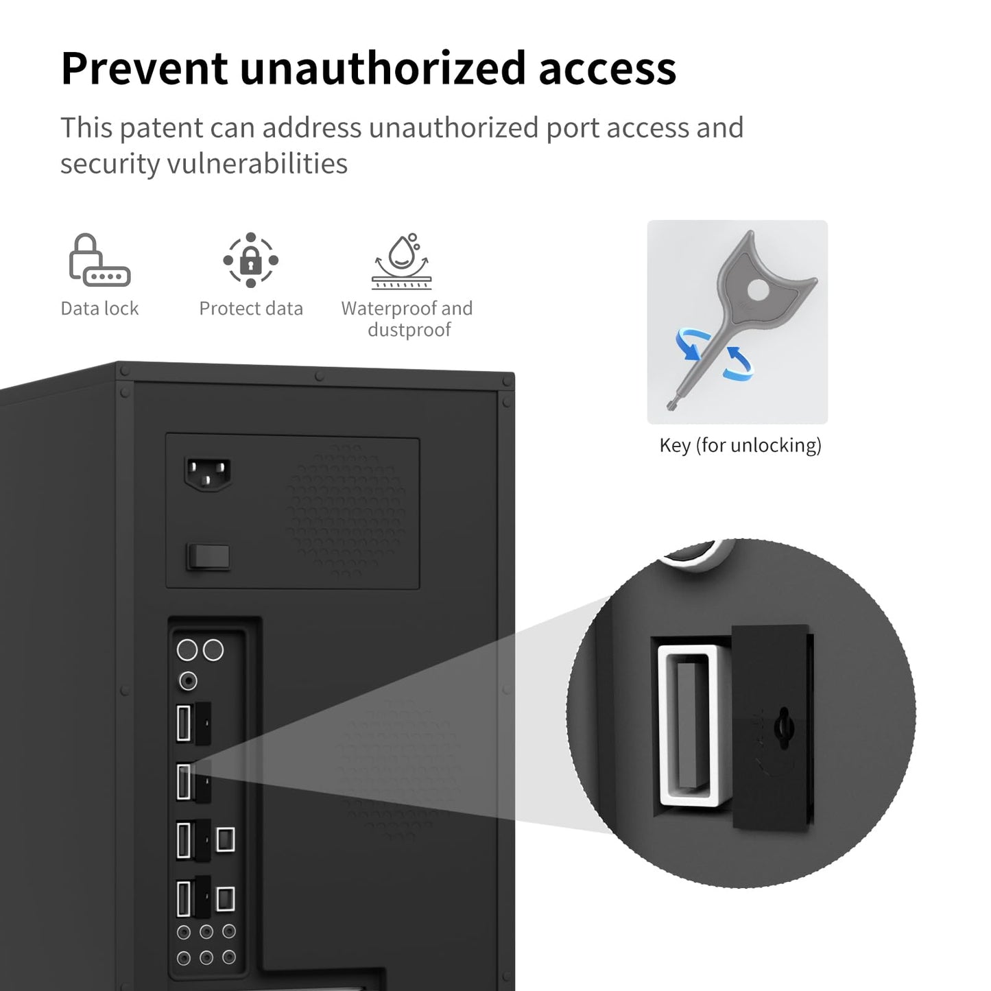 24PCS USB Metal Port Lock Blocker with 2 Keys - Secure USB-A Port Protector for PC/Laptop, Anti-Theft Data Security Lock, Dust & Moisture Proof Cover, Removable Type-A Connector Black