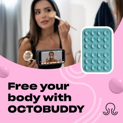 OCTOBUDDY Classic MAX - Silicone Suction Phone Case Adhesive Mount - Hands-Free, Strong Grip Holder for Selfies & Videos - Durable, Easy to Use - 2.6″ x 3.9″, Pastel Turquoise