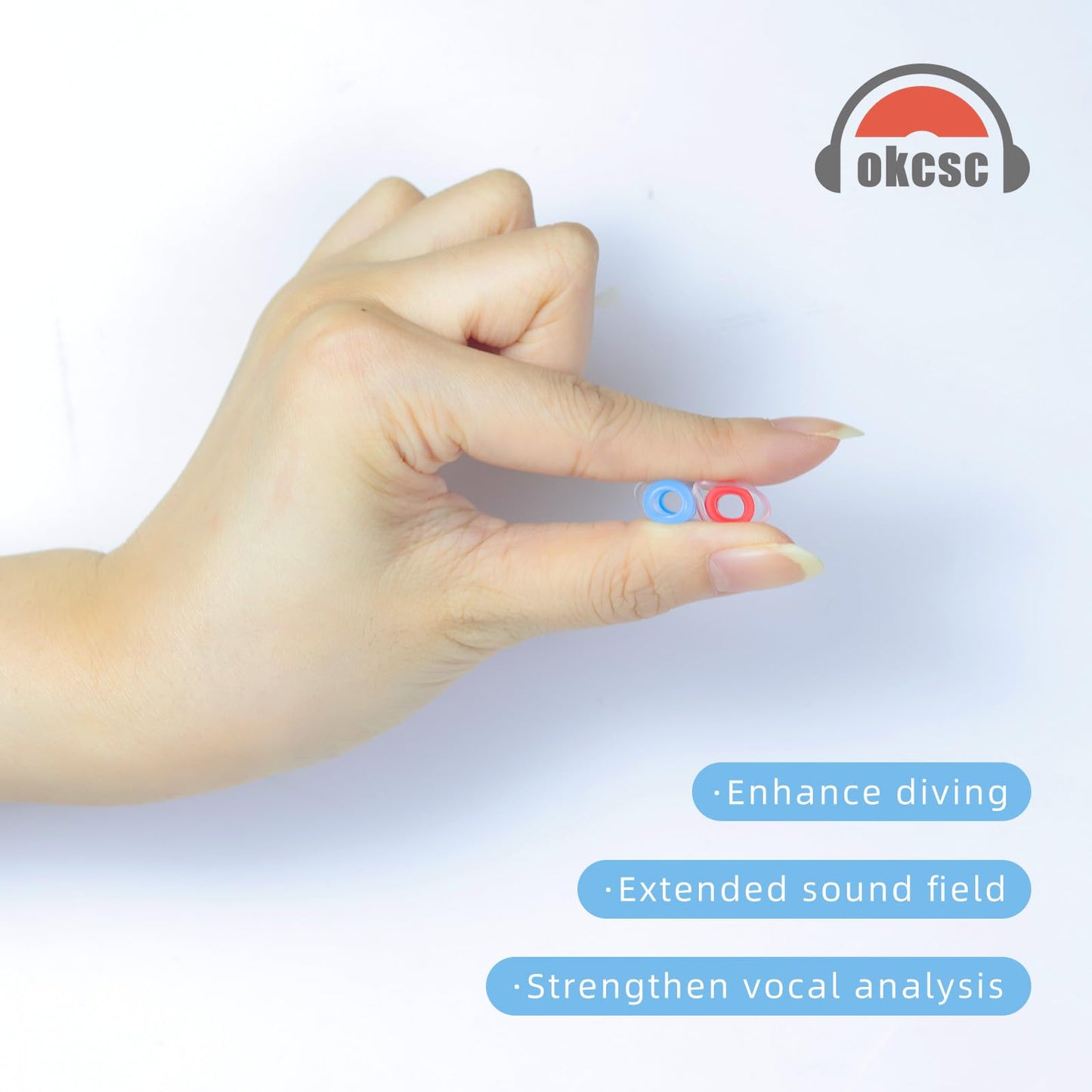 OKCSC 2 Pieces Soft Liquid Silicone Replacement Eartips,Breathable Eartips,Replacement Accessories with Box for Sleep,Study,Travel,Work,Daily Commute,Office,Bowl Type(1 Pairs/L/Blue/No Earphone)
