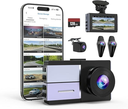 Sprleaf 4-Channel Dash Cam with Front and Rear Cameras, 360° Dashcam,128GB Card Included, 5G Wi-Fi and App Control, Night Vision, WDR, 24-Hour Parking Mode, Collision Detection