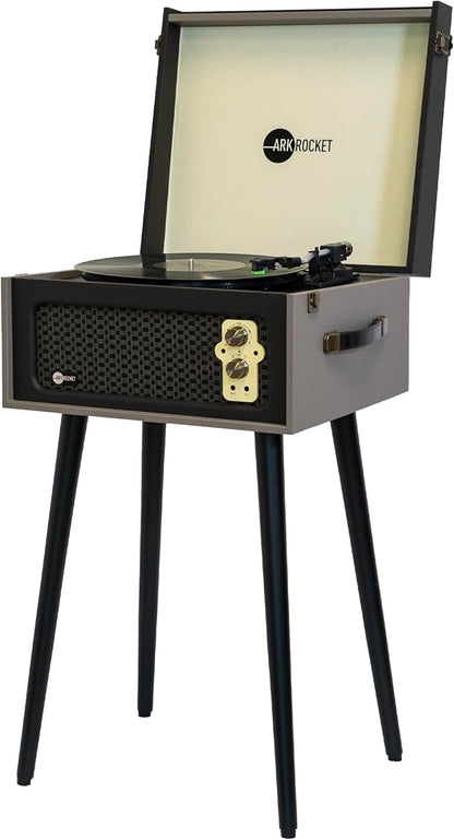 Arkrocket 3-Speed Bluetooth Record Player Retro Turntable with Built-in Speakers and Removable Legs (Gray)