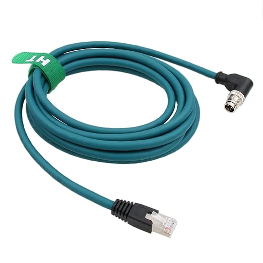 Camera Sensor M12 Ethernet 8 Pin X-Coded RJ45 Cable CAT7e for Cognex Basler Baumer Keyence Industrial Automation Control PLC, Right Angle High Speed 30M